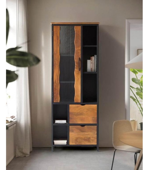 VITRINA 75 X 38 ULISES MADERA NATURAL METAL NEGRO