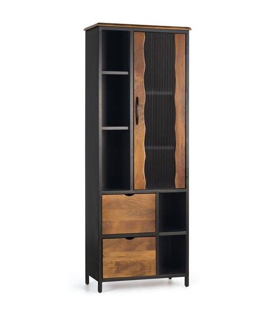 VITRINA 75 X 38 ULISES MADERA NATURAL METAL NEGRO