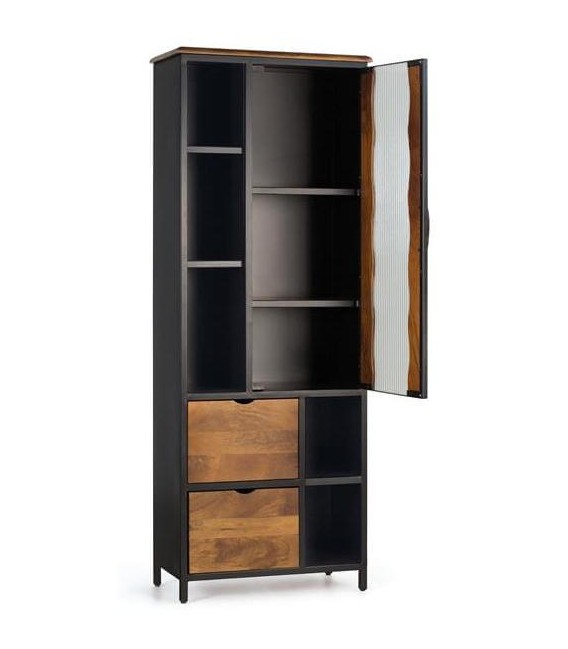 VITRINA 75 X 38 ULISES MADERA NATURAL METAL NEGRO
