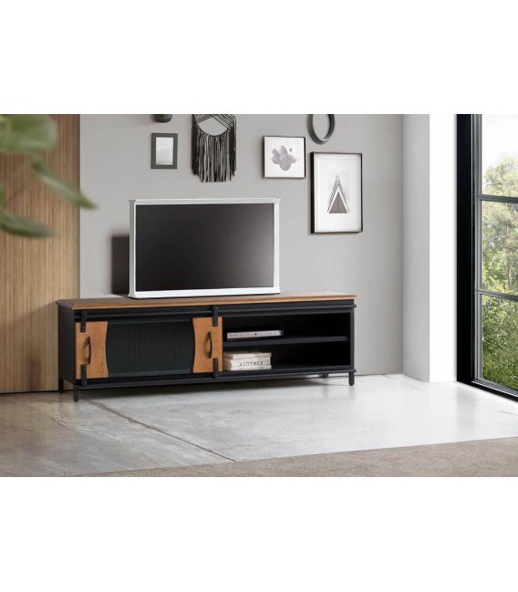 MUEBLE DE TV 160 X 40 ULISES MADERA NATURAL METAL NEGRO