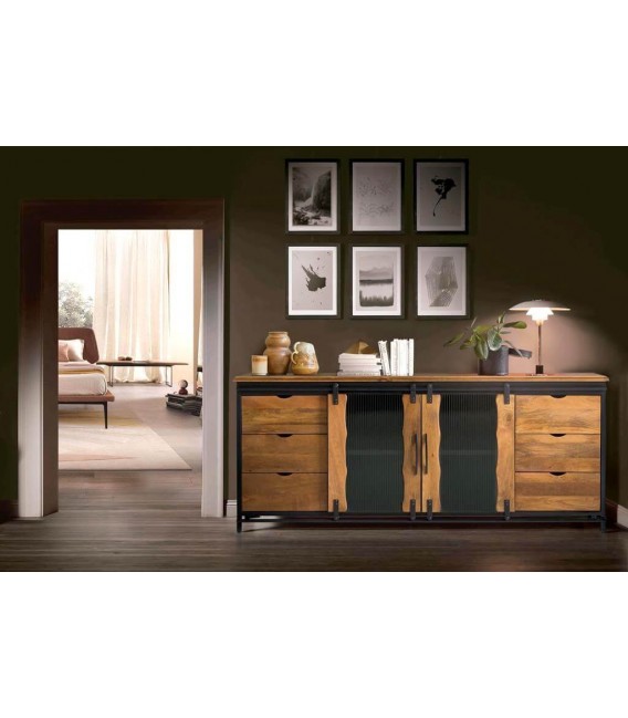 APARADOR 190 X 40 ULISES MADERA NATURAL METAL NEGRO