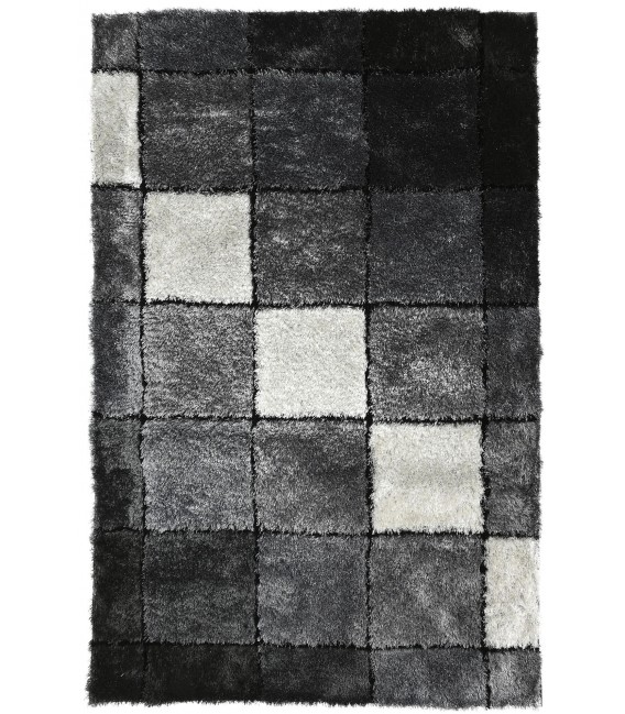ALFOMBRA 160 X 230 CUADROS POLIESTER DEGRADE BLANCO A NEGRO