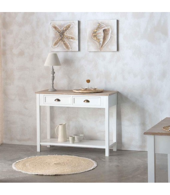 CONSOLA 100 X 40 MIRLO MADERA NATURAL Y BLANCO