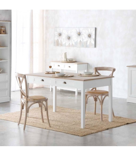 MESA DE COMEDOR 150 X 80 MIRLO MADERA NATURAL Y BLANCO