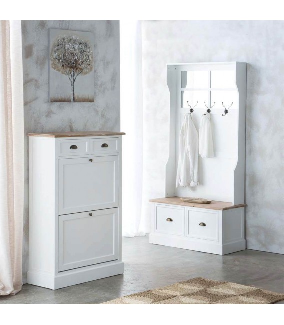 ZAPATERO 80 X 33 MIRLO MADERA NATURAL Y BLANCO