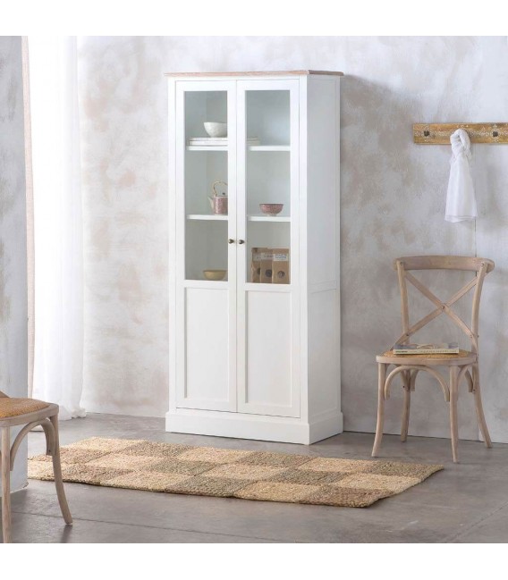 VITRINA 81 X 40 MIRLO MADERA NATURAL Y BLANCO 2 PUERTAS