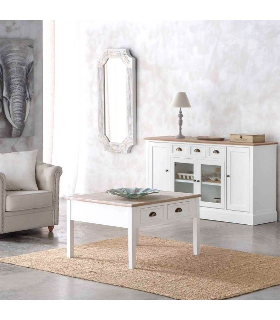 MESA DE CENTRO 80 X 80 MIRLO MADERA NATURAL Y BLANCO