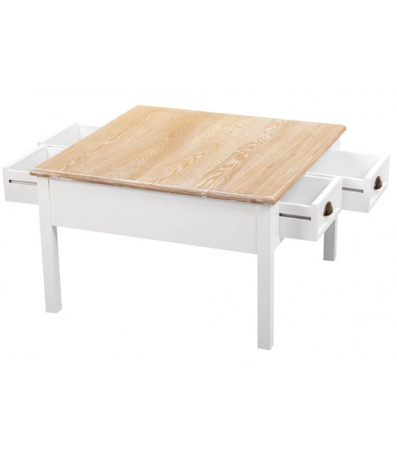 MESA DE CENTRO 80 X 80 MIRLO MADERA NATURAL Y BLANCO