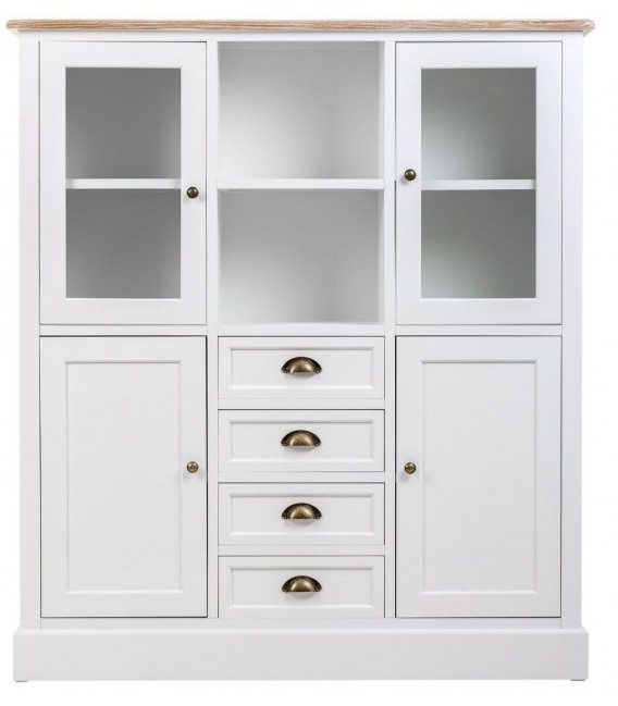 VITRINA 115 X 35 MIRLO MADERA NATURAL Y BLANCO 4 PUERTAS