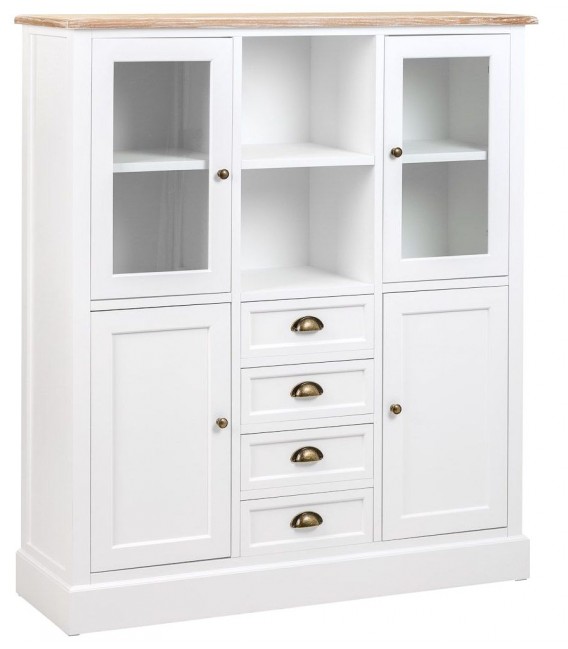 VITRINA 115 X 35 MIRLO MADERA NATURAL Y BLANCO 4 PUERTAS