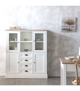 VITRINA 115 X 35 MIRLO MADERA NATURAL Y BLANCO 4 PUERTAS