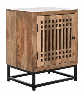 MESITA DE NOCHE 50 X 40 LISTONES MADERA NATURAL METAL NEGRO