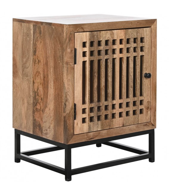 MESITA DE NOCHE 50 X 40 LISTONES MADERA NATURAL METAL NEGRO