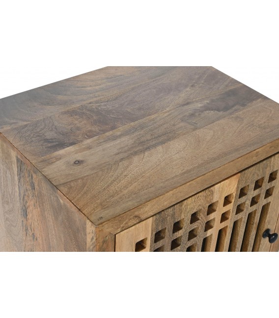 MESITA DE NOCHE 50 X 40 LISTONES MADERA NATURAL METAL NEGRO