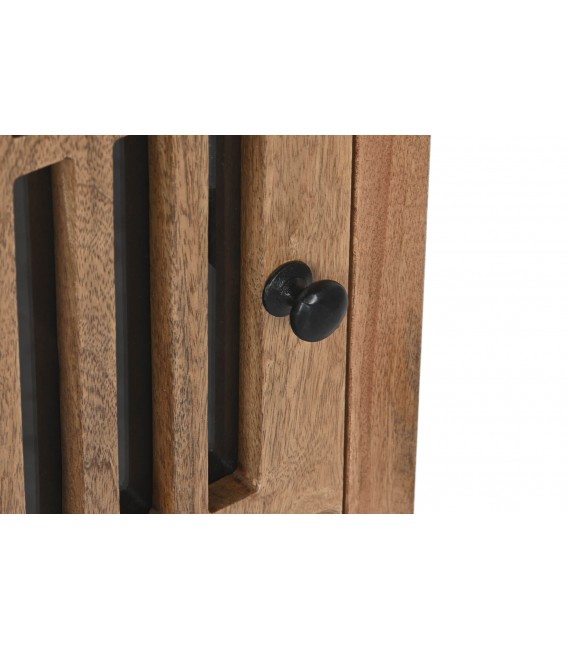 MESITA DE NOCHE 50 X 40 LISTONES MADERA NATURAL METAL NEGRO