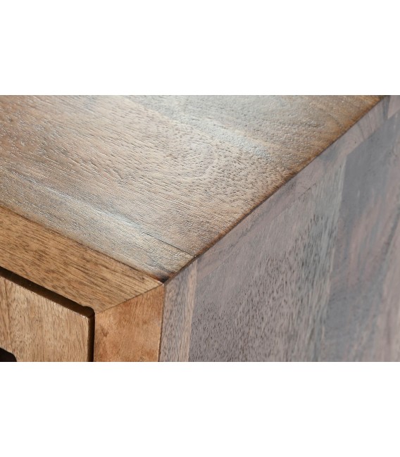 MESITA DE NOCHE 50 X 40 LISTONES MADERA NATURAL METAL NEGRO