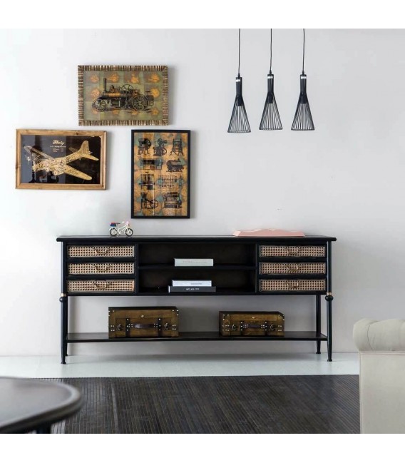 CONSOLA 185 X 45 ALKA METAL NEGRO Y ORO VIEJO