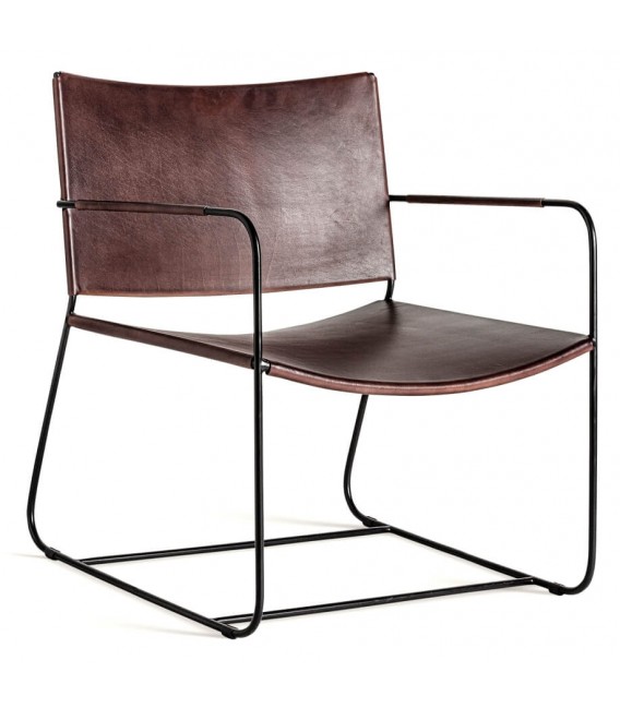 SILLON 62 X 68 ZELL METAL NEGRO PIEL MARRON