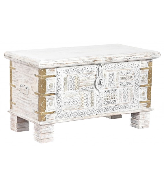 BAUL 80 X 40 PATERNA MADERA BLANCO METAL ORO