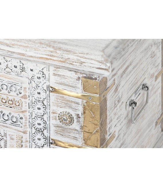 BAUL 80 X 40 PATERNA MADERA BLANCO METAL ORO