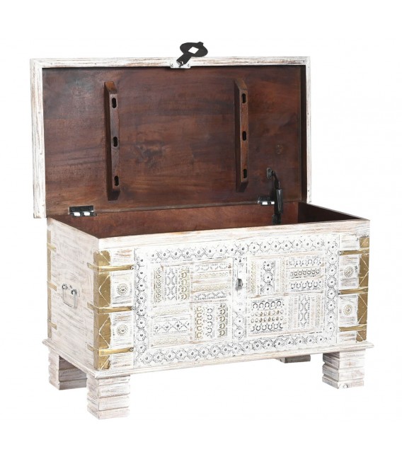 BAUL 80 X 40 PATERNA MADERA BLANCO METAL ORO