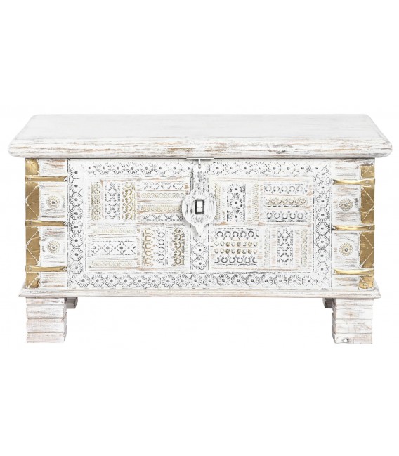 BAUL 80 X 40 PATERNA MADERA BLANCO METAL ORO