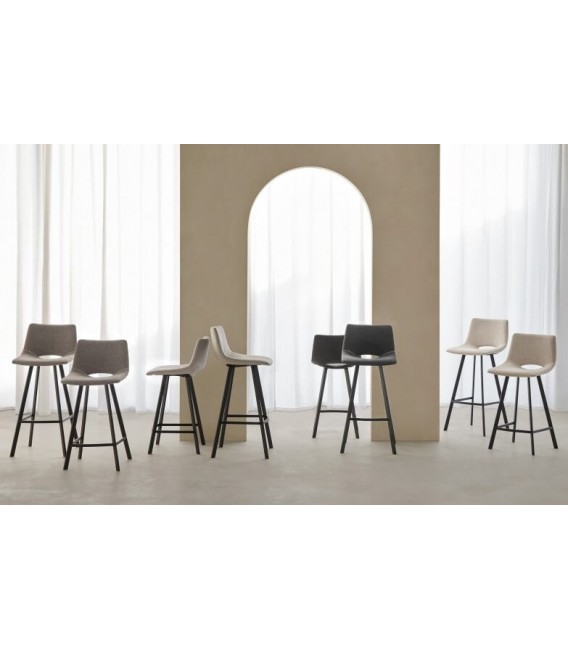 TABURETE 45 X 48 ASTON TELA BEIGE METAL NEGRO