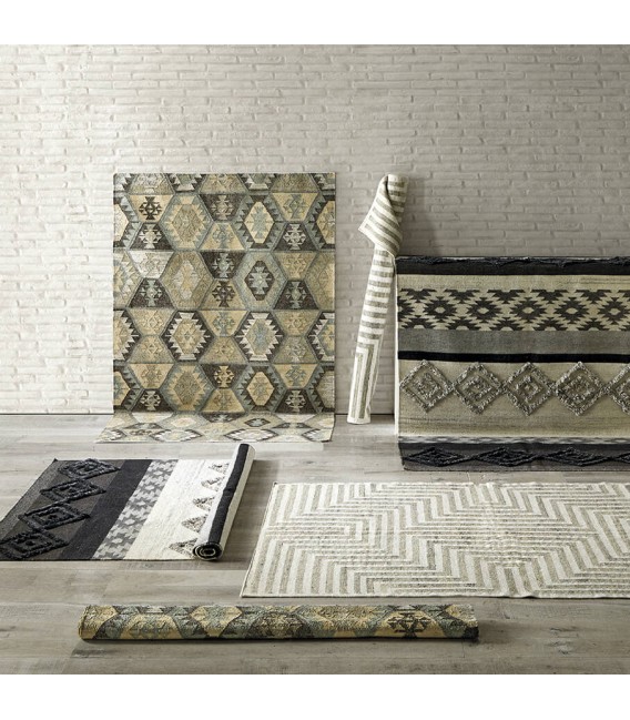 ALFOMBRA 300 X 200 KILIM YUTE LANA Y ALGODON AZUL