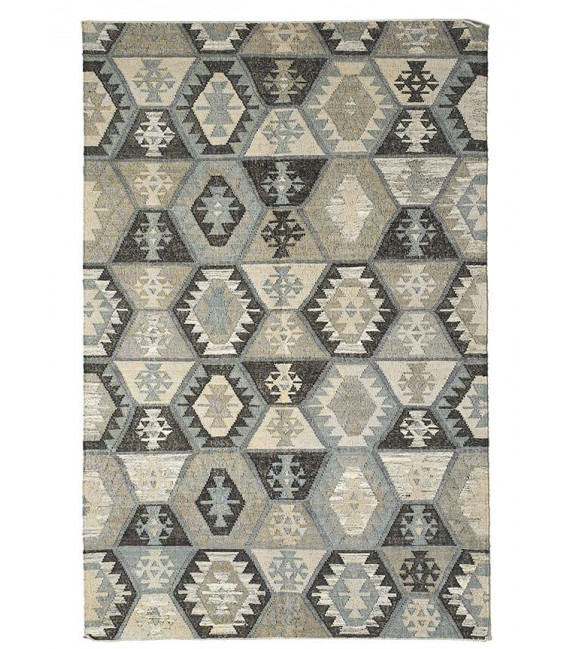 ALFOMBRA 300 X 200 KILIM YUTE LANA Y ALGODON AZUL