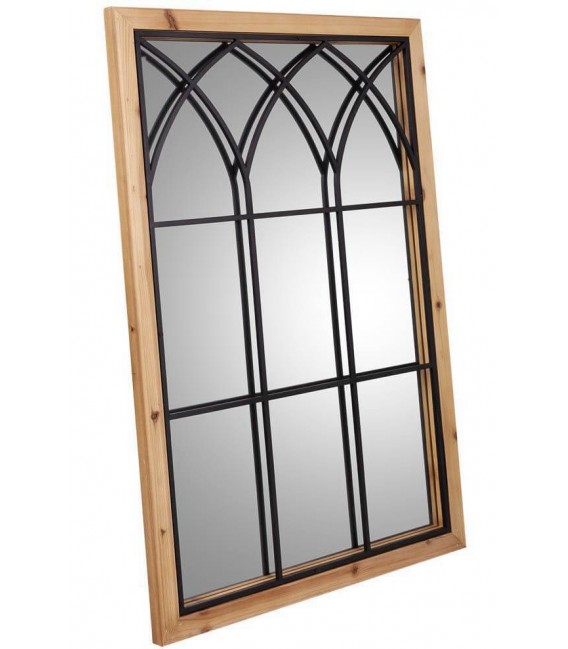 ESPEJO 60 X 90 CATEDRAL MADERA NATURAL METAL NEGRO