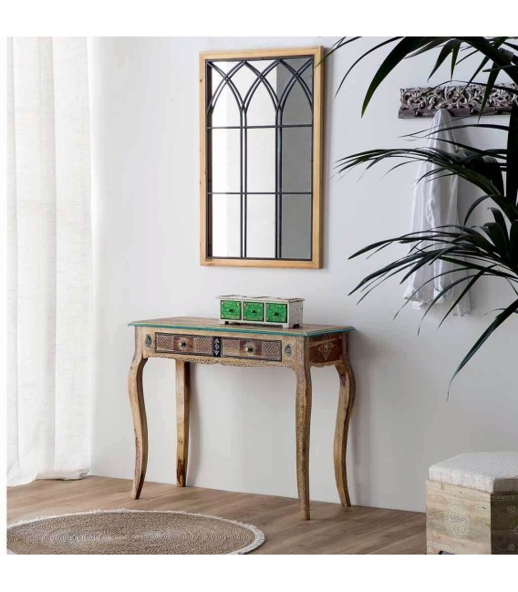 ESPEJO 60 X 90 CATEDRAL MADERA NATURAL METAL NEGRO