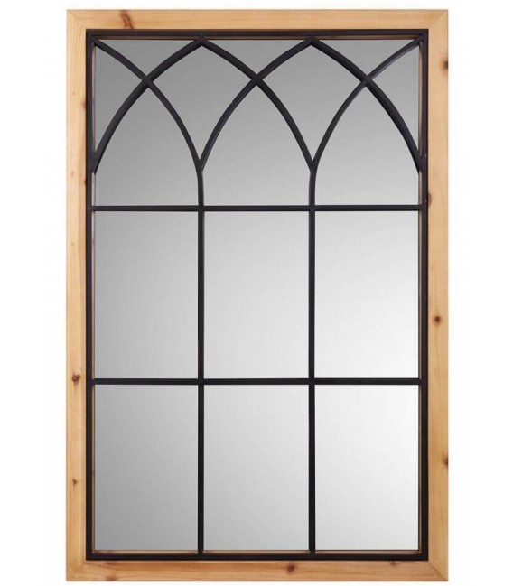 ESPEJO 60 X 90 CATEDRAL MADERA NATURAL METAL NEGRO