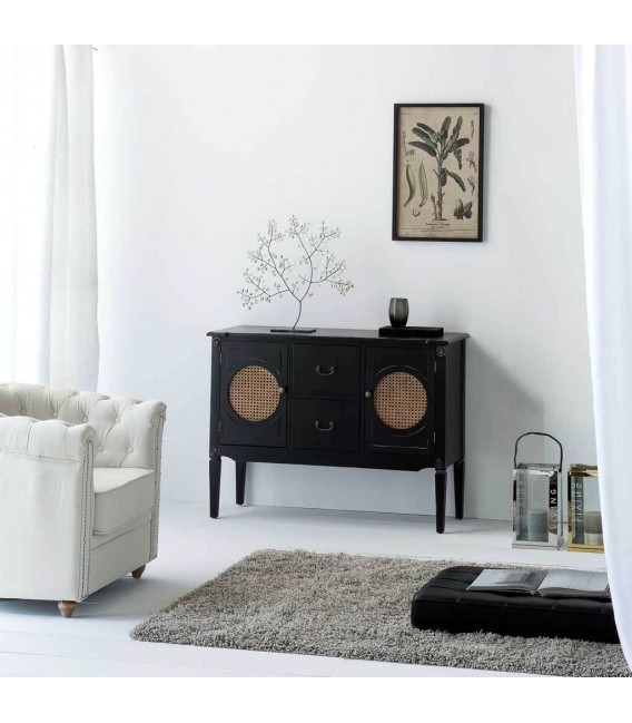 APARADOR 106 X 40 SERLOC MADERA NEGRA RATAN NATURAL