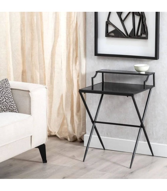 MESA CONSOLA 45 X 35 GAULIA METAL NEGRO CRISTAL NEGRO