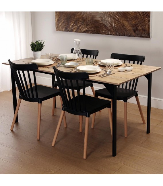MESA DE COMEDOR 165 X 75 COLLINS MELAMINA ROBLE METAL NEGRO