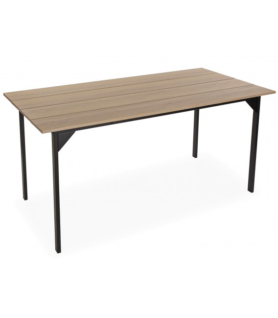 MESA DE COMEDOR 165 X 75 COLLINS MELAMINA ROBLE METAL NEGRO