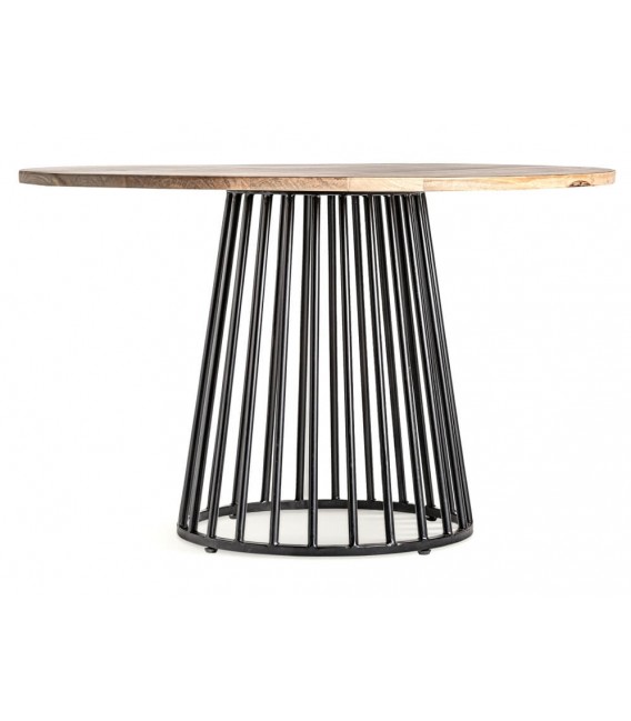 MESA DE COMEDOR 120 Ø METAL NEGRO MADERA NATURAL