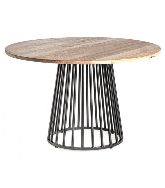 MESA DE COMEDOR 120 Ø METAL NEGRO MADERA NATURAL
