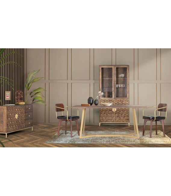 MESA DE COMEDOR 170 X 90 ZENDA MADERA MANGO METAL DORADO