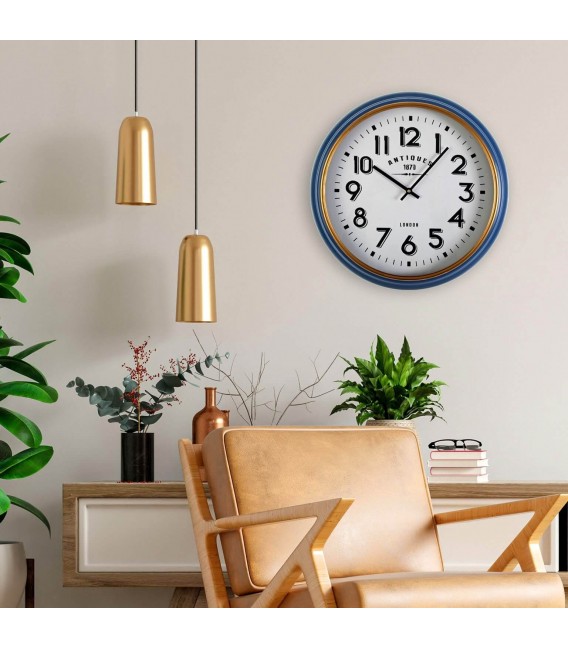 RELOJ DE PARED 42 Ø BUFERA METAL AZUL Y ORO