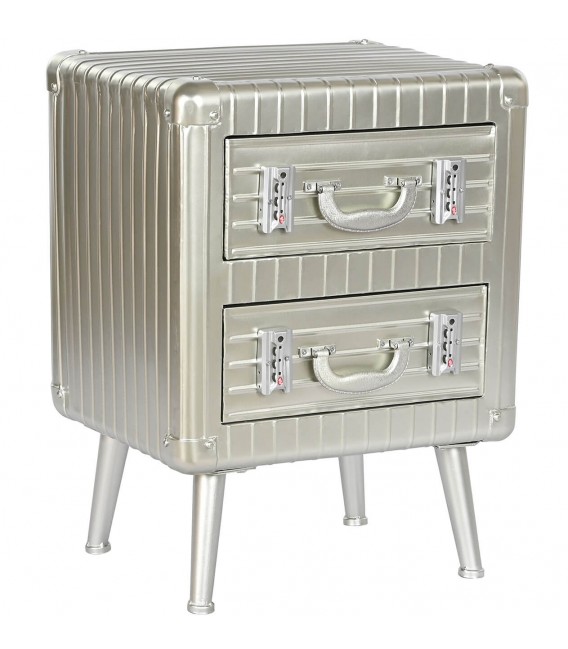 MESITA DE NOCHE 46 X 39 PLUTON MADERA MADERA Y METAL PLATA