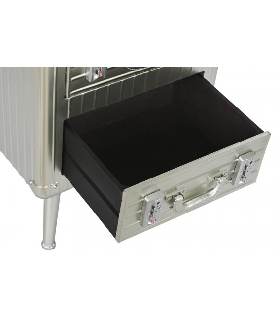 MESITA DE NOCHE 46 X 39 PLUTON MADERA MADERA Y METAL PLATA