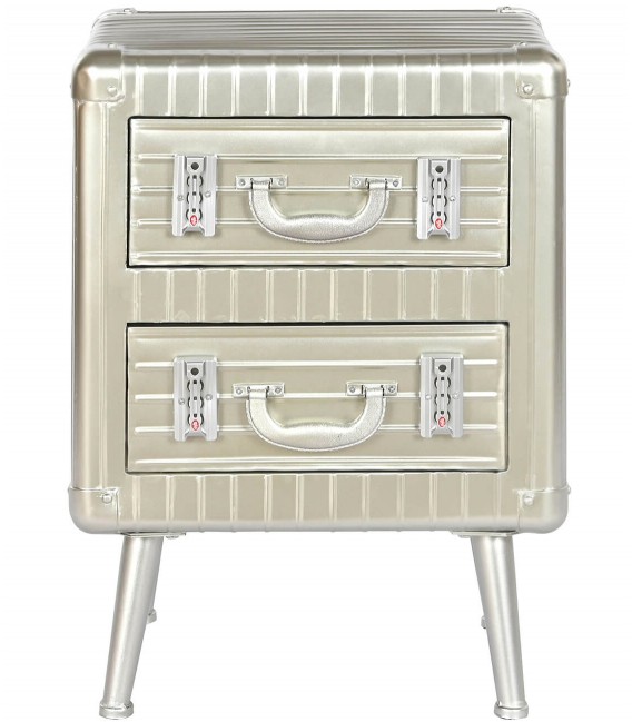 MESITA DE NOCHE 46 X 39 PLUTON MADERA MADERA Y METAL PLATA