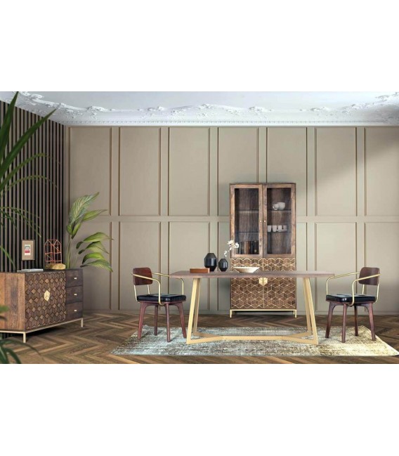 VITRINA 98 X 40 ZENDA MADERA MANGO METAL DORADO