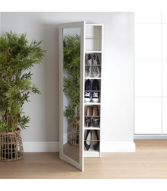 ZAPATERO 50 X 20 RUCHA MADERA MDF BLANCA Y ESPEJO