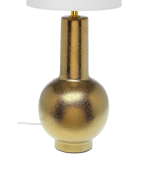 LAMPARA DE SOBREMESA 20 Ø GRUCHA CERAMICA ORO TEXTIL BLANCO