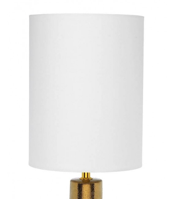 LAMPARA DE SOBREMESA 20 Ø GRUCHA CERAMICA ORO TEXTIL BLANCO