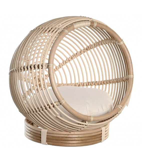 CAMA MASCOTA 55 X 50 RATAN NATURAL TELA BLANCA