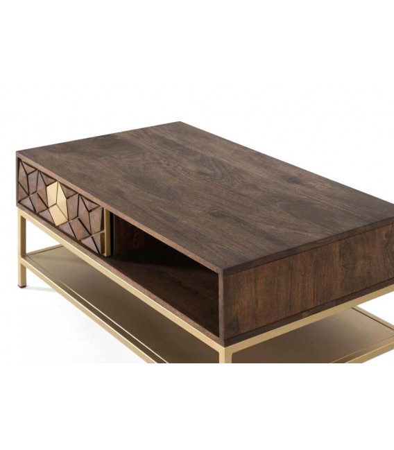 MESA DE CENTRO 100 X 60 ZENDA MADERA MANGO METAL DORADO