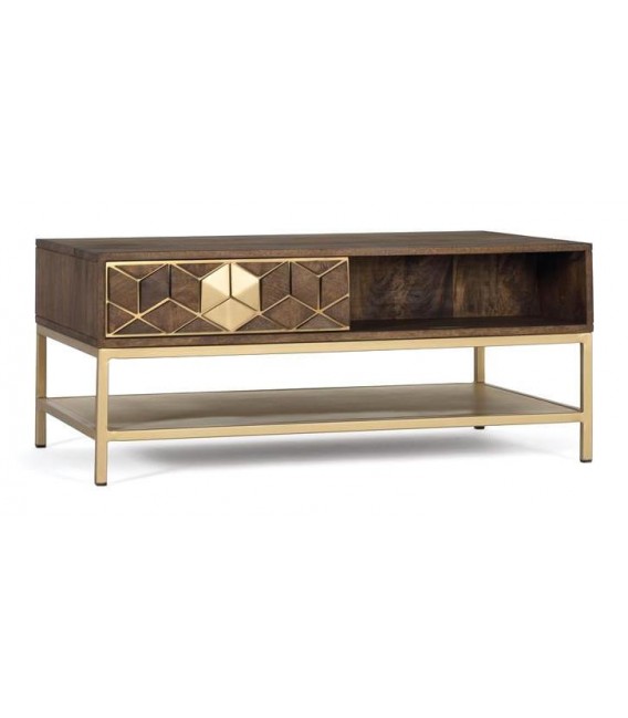 MESA DE CENTRO 100 X 60 ZENDA MADERA MANGO METAL DORADO
